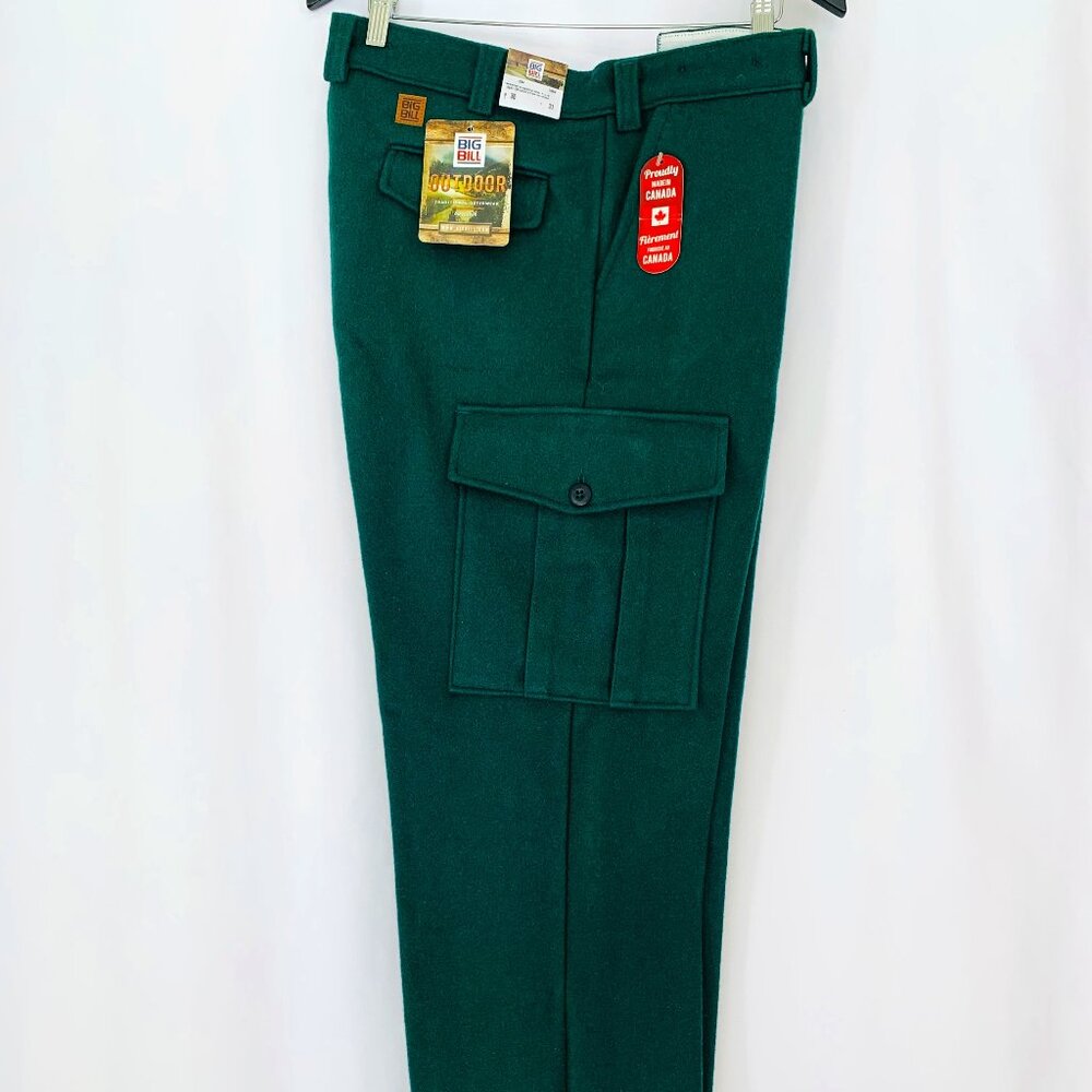 NWT BIG BILL 8 Pointers 6 Pocket Green Wool Hunting Pants 36” x 31"